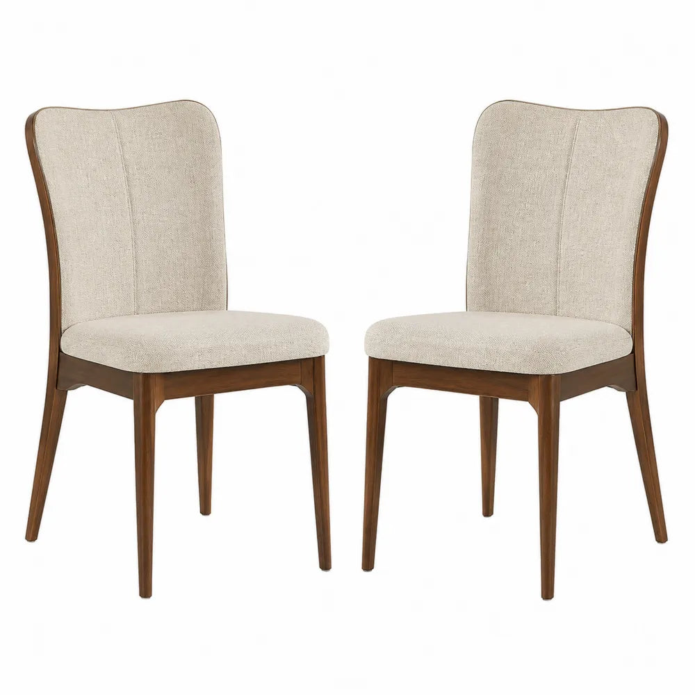 Sedie da pranzo set 2 sedie 45 x 52 x 85 cm in legno massello di faggio con rivestimento tessuto beige e struttura in legno naturale