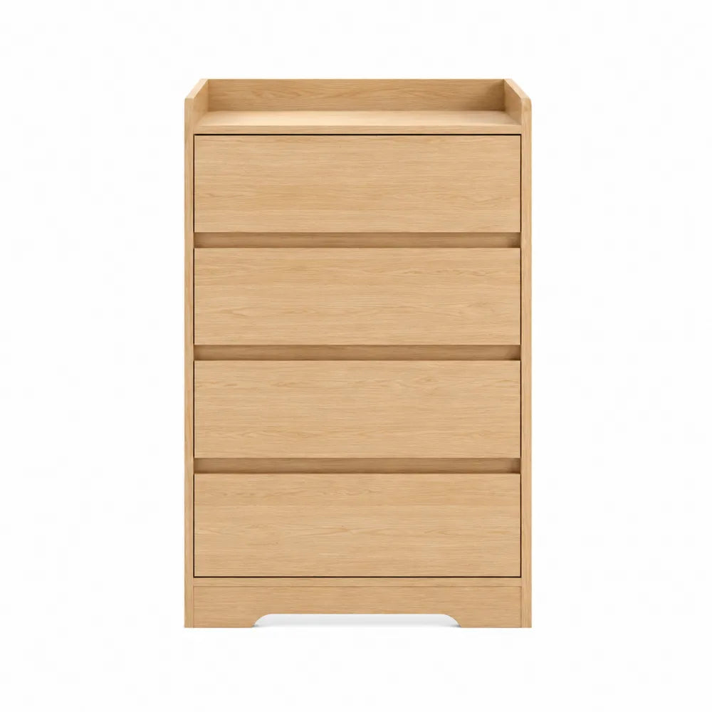 Cassettiera in MDF impiallacciato rovere chiaro 4 cassetti con ripiano superiore aperto struttura rettangolare 80 cm x 40 cm x 95 cm