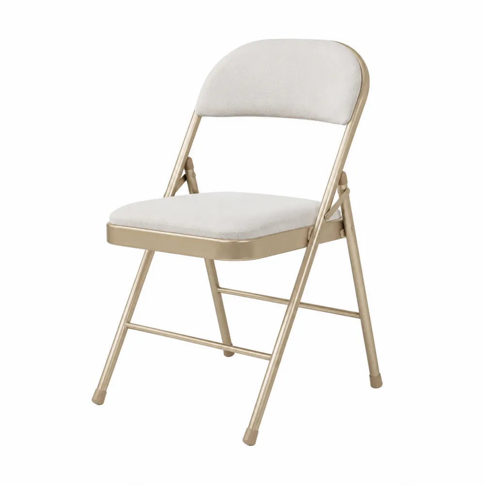 Sedia pieghevole imbottita 46 x 52 x 82 cm in acciaio verniciato champagne con seduta in tessuto poliestere bianco crema