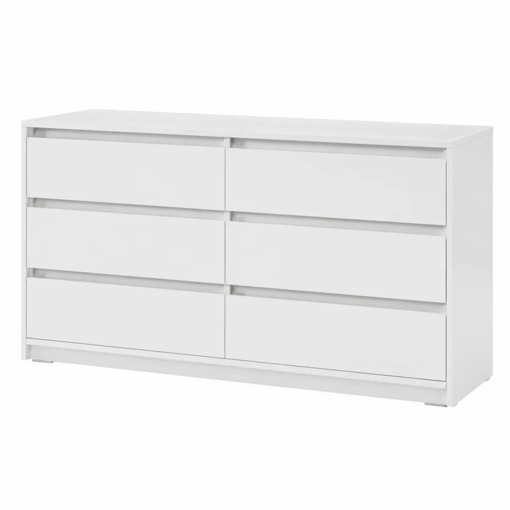 Cassettiera 120 x 40 x 75 cm con 6 cassetti in pannelli truciolari melaminici bianchi design senza maniglie