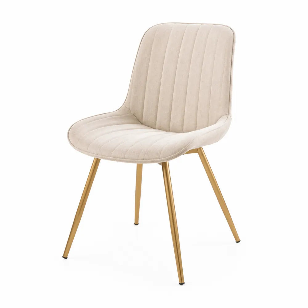 Sedia da pranzo 45 x 52 x 85 cm rivestimento tessuto bouclé beige gambe in metallo verniciato oro design moderno struttura imbottita