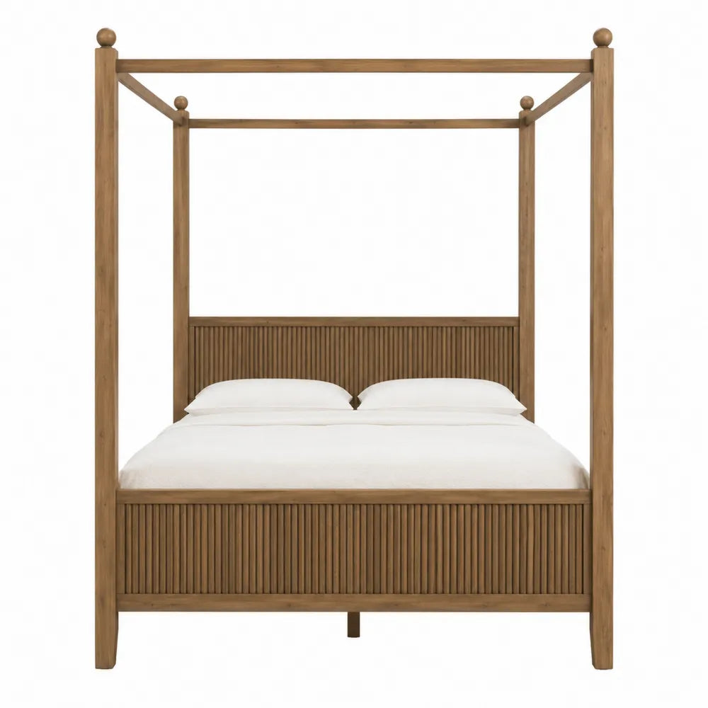 Letto matrimoniale a baldacchino in legno massiccio 160 x 200 cm struttura rettangolare con montanti verticali 210 cm x 170 cm x 200 cm colore legno naturale