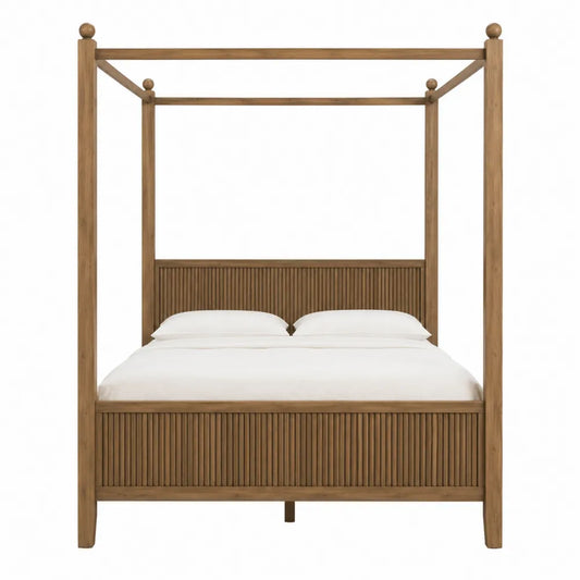 Letto matrimoniale a baldacchino in legno massiccio 160 x 200 cm struttura rettangolare con montanti verticali 210 cm x 170 cm x 200 cm colore legno naturale