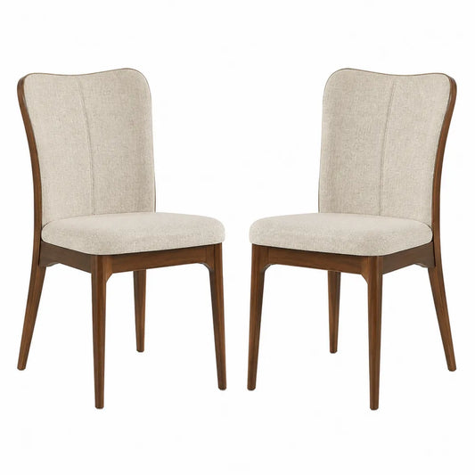 Sedie da pranzo set 2 sedie 45 x 52 x 85 cm in legno massello di faggio con rivestimento tessuto beige e struttura in legno naturale