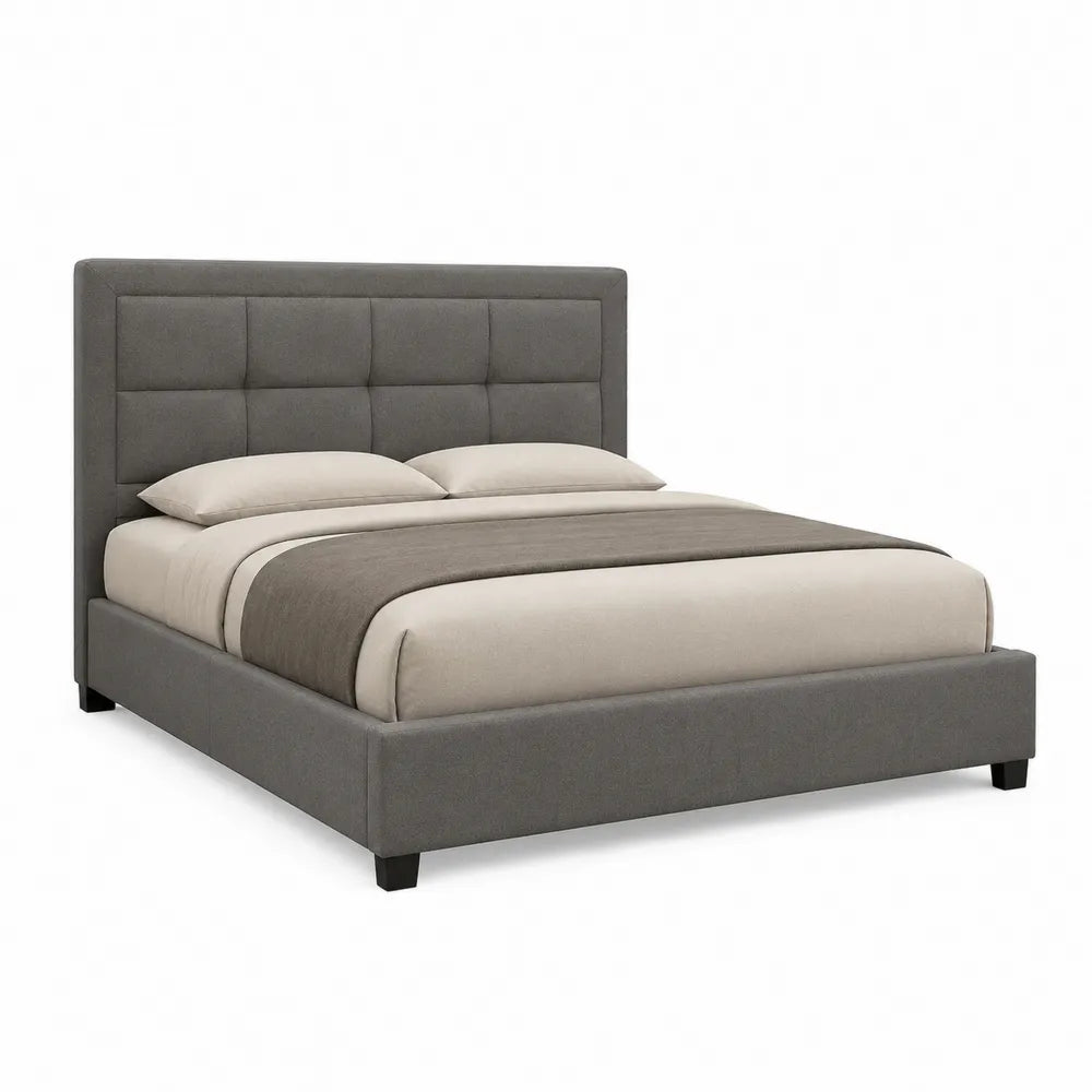 Letto matrimoniale 160 x 200 cm in MDF rivestito in tessuto poliestere grigio con testiera imbottita trapuntata struttura rettangolare