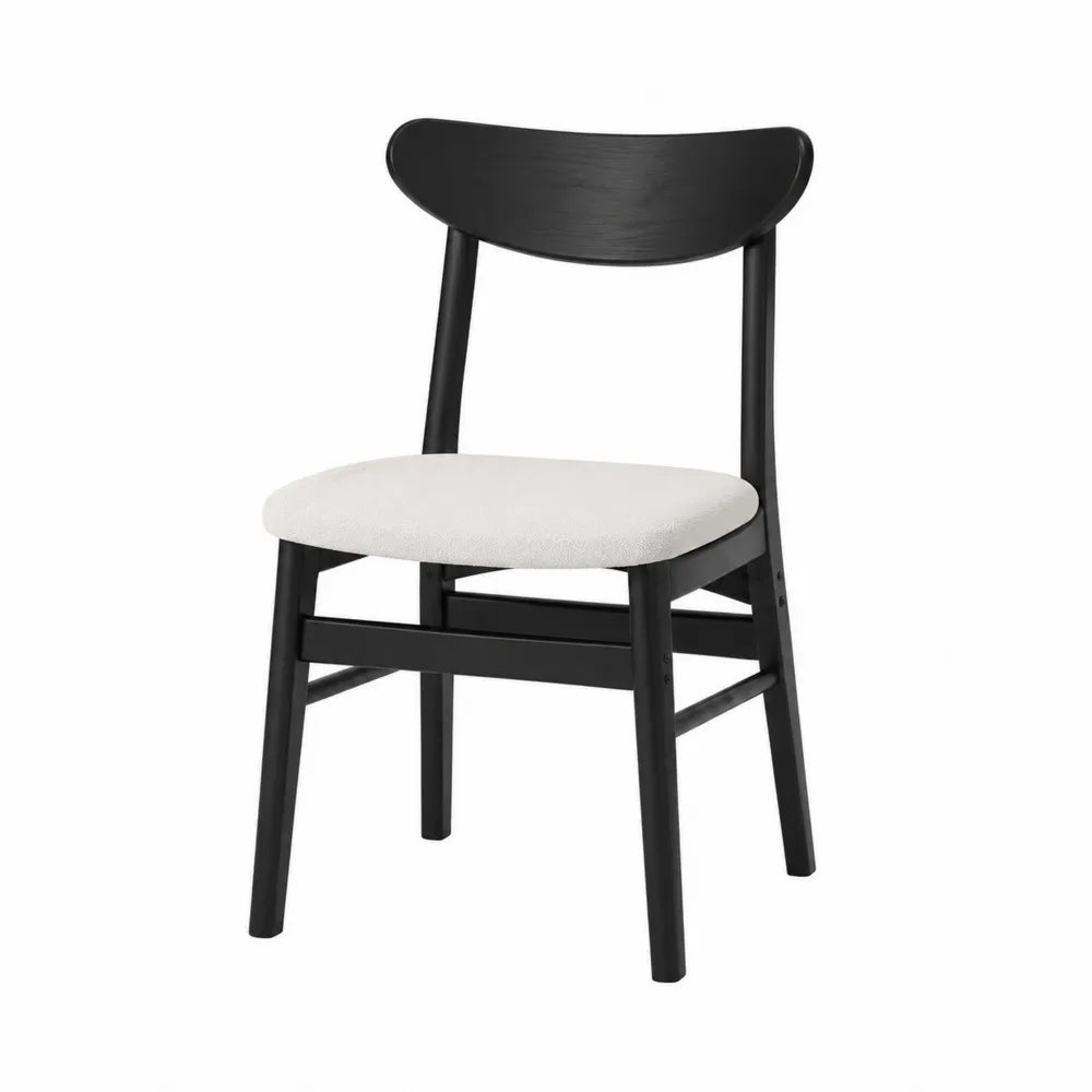 Sedia da pranzo in legno massello nero con seduta imbottita bianca e schienale curvo 48 cm x 52 cm x 80 cm
